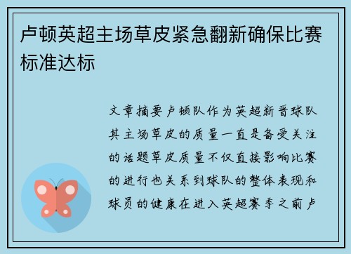 卢顿英超主场草皮紧急翻新确保比赛标准达标