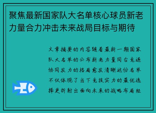聚焦最新国家队大名单核心球员新老力量合力冲击未来战局目标与期待